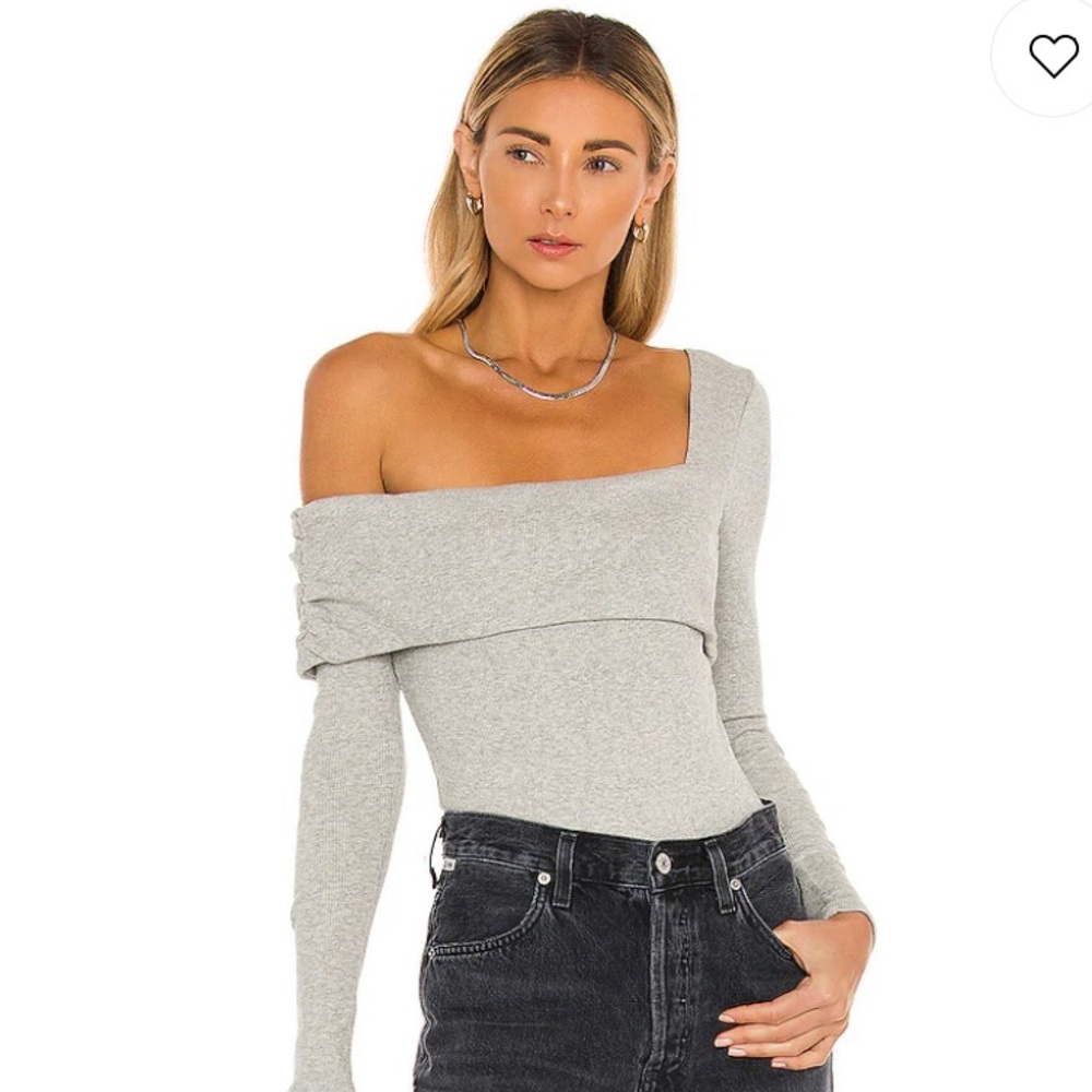 Lovers + Friends Heather Gray One-Shoulder Off-The-Shoulder Bodysuit